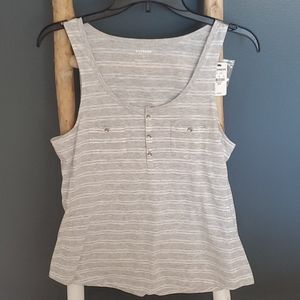 Express striped henley tank top. Button Neckline, Front Pockets. NWT Small